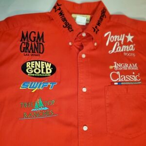 Wrangler Rodeo Red Embroidered Sponsor Shirt.